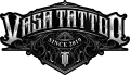 Vasa Tattoo logo: ornate black and white design with text, 
