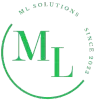 A green and white logo for ml solutions since 2003