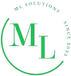 A green and white logo for ml solutions since 2003