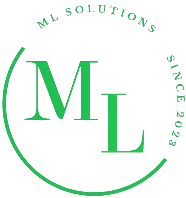 A green and white logo for ml solutions since 2003