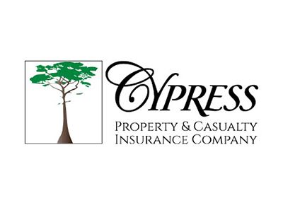 Logo for Cypress Property & Casualty Insurance Company, featuring a tree inside a square and company name in cursive.