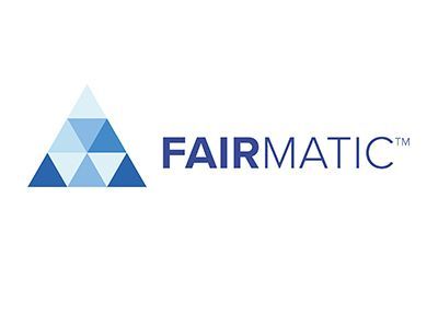 Logo with a blue and white triangular shape and the word 