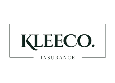 KLEECO. insurance logo in a rectangular frame, black text on white background.