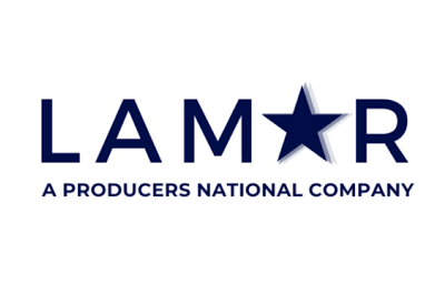 Logo of Lamar, dark blue text with a star graphic; 