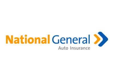 National General Auto Insurance logo with orange and blue text and a blue right-pointing arrow.
