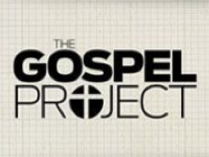 Logo for "The Gospel Project" with black text and a white cross in a circle.