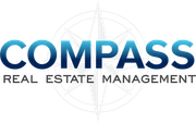 The logo for compass real estate management has a compass on it.