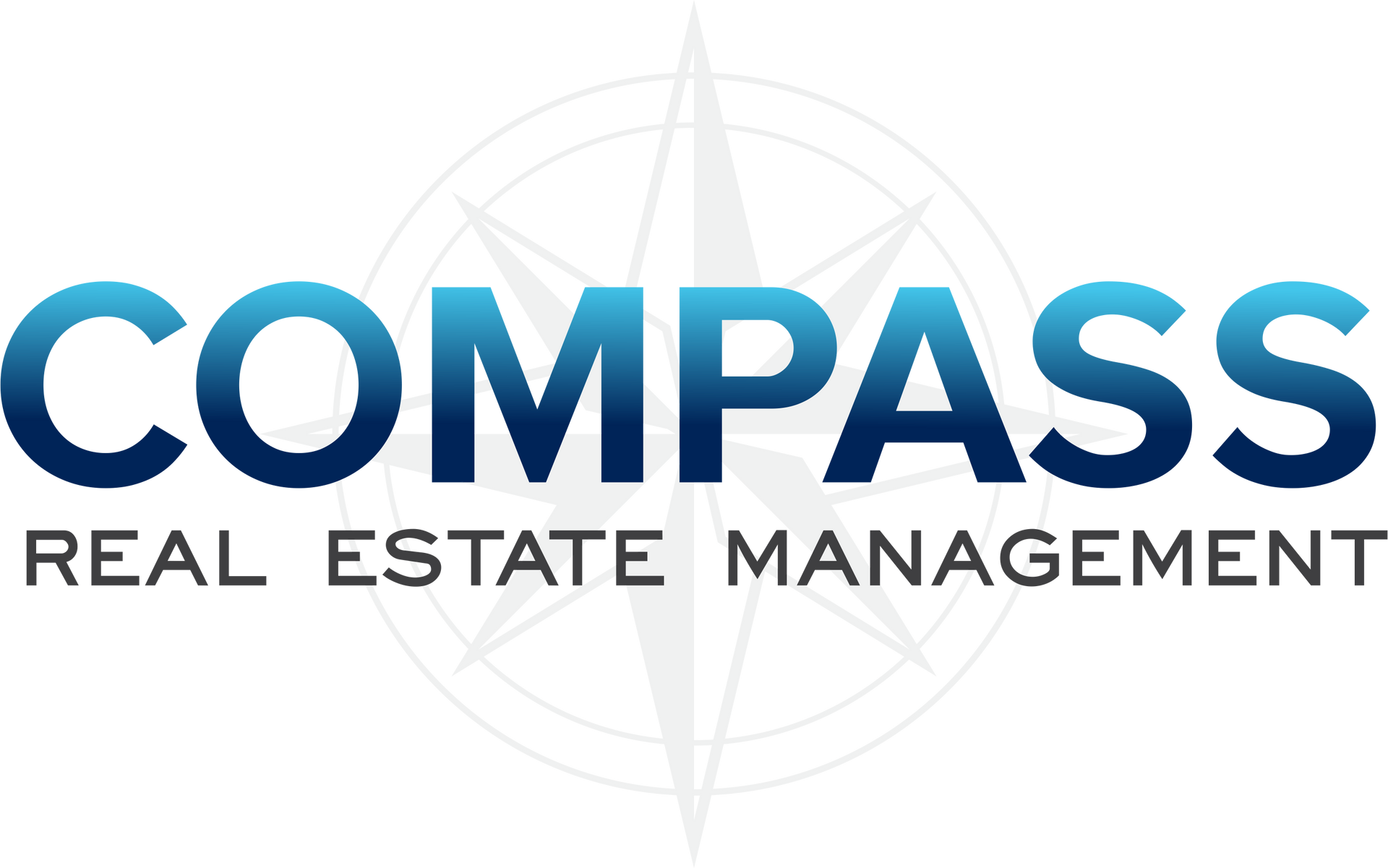 The logo for compass real estate management has a compass on it.