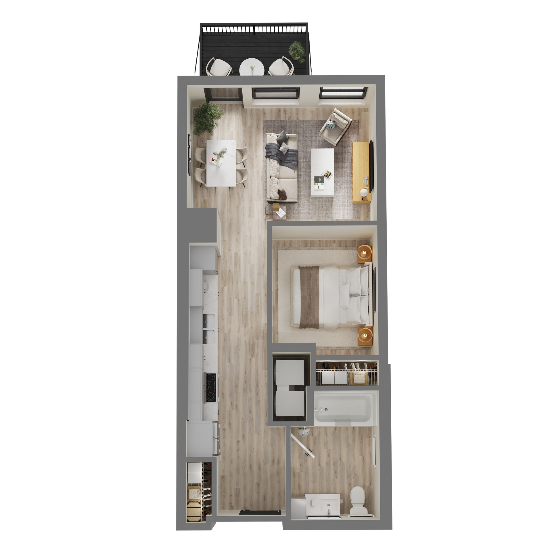 An aerial view of a floor plan of a house.