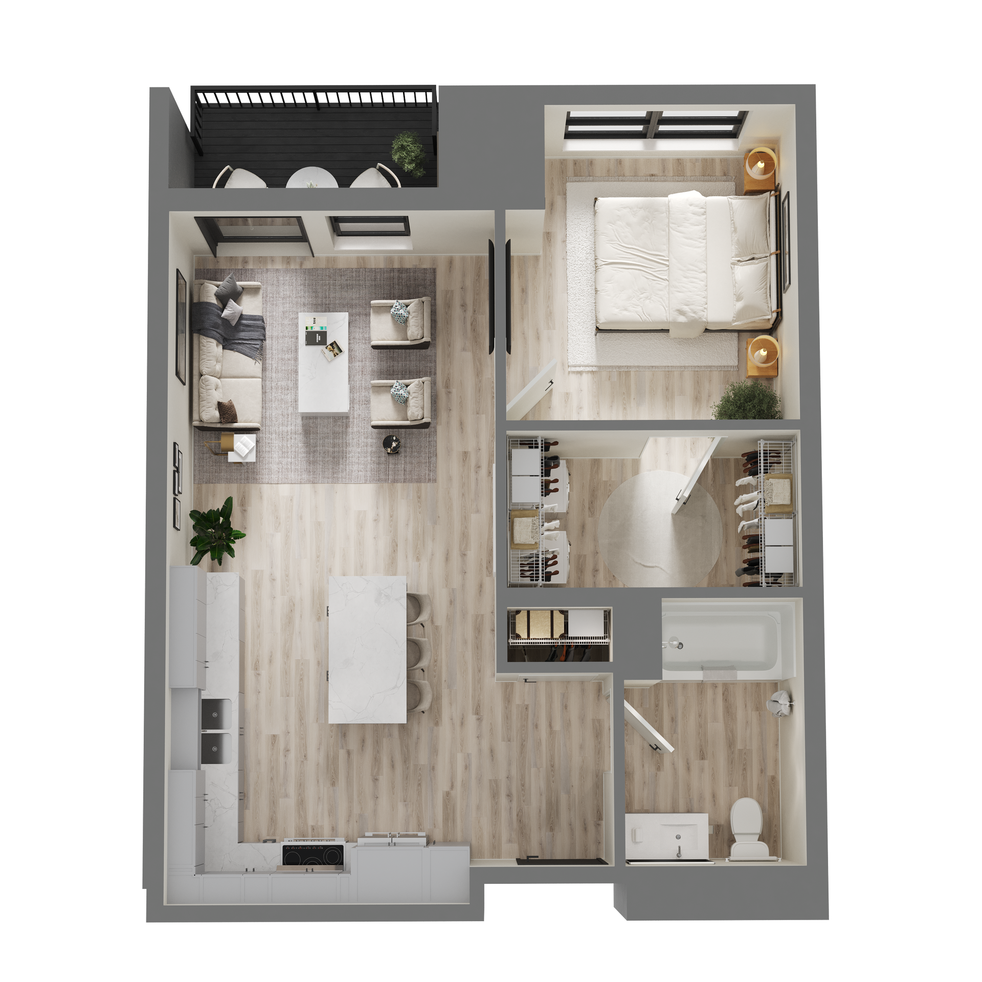 An aerial view of a floor plan of a house.