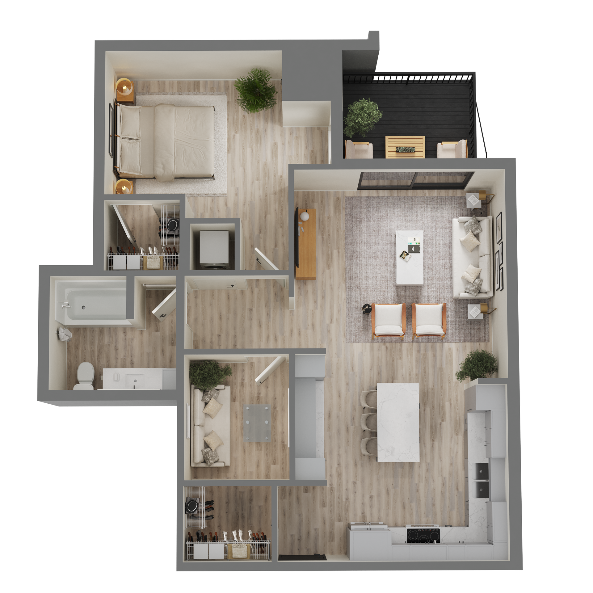 An aerial view of a floor plan of a house.