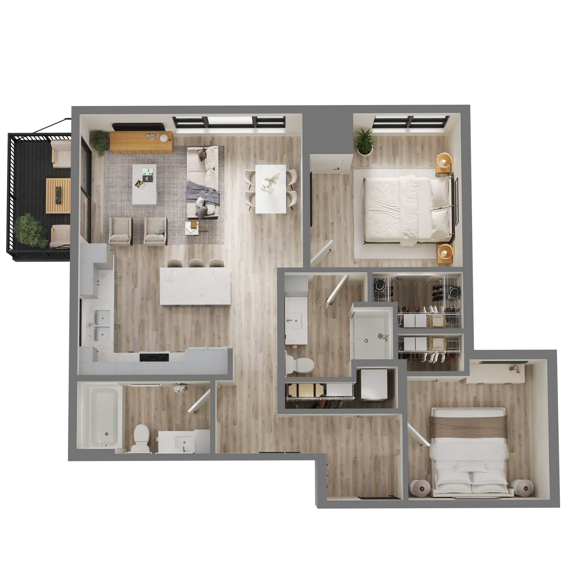 An aerial view of a floor plan of a house.