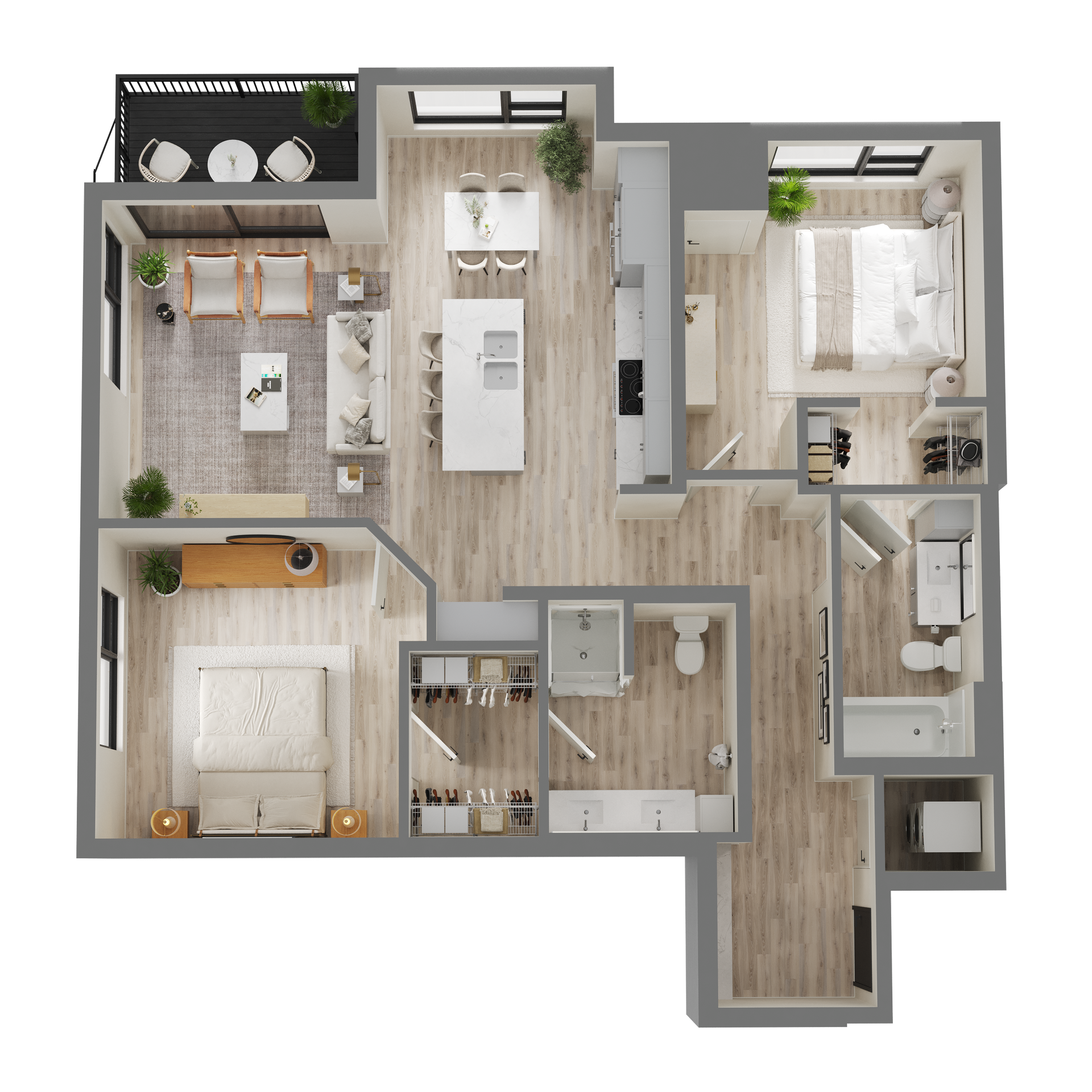 An aerial view of a floor plan of a house.