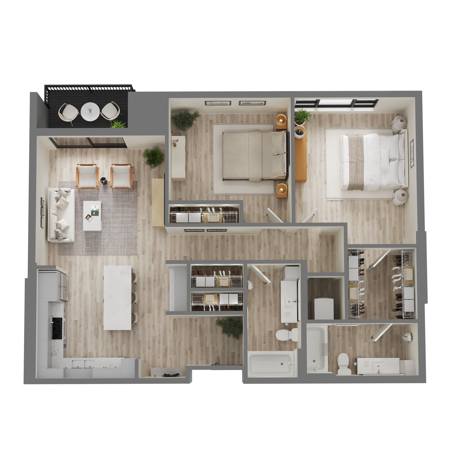 An aerial view of a floor plan of a house.