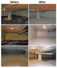 A before and after picture of a basement.