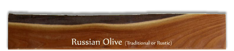 A piece of wood with russian olive written on it