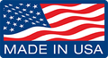 A made in usa sticker with an american flag on it.
