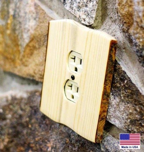 A wooden electrical outlet cover made in the usa