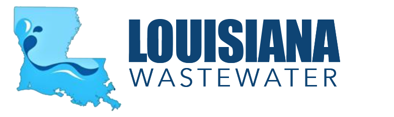 Louisiana Wastewater logo featuring a blue Louisiana map and text in dark blue.
