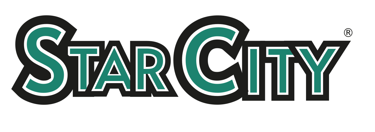 Het logo van de sterrenstad is groen en zwart op een witte achtergrond.