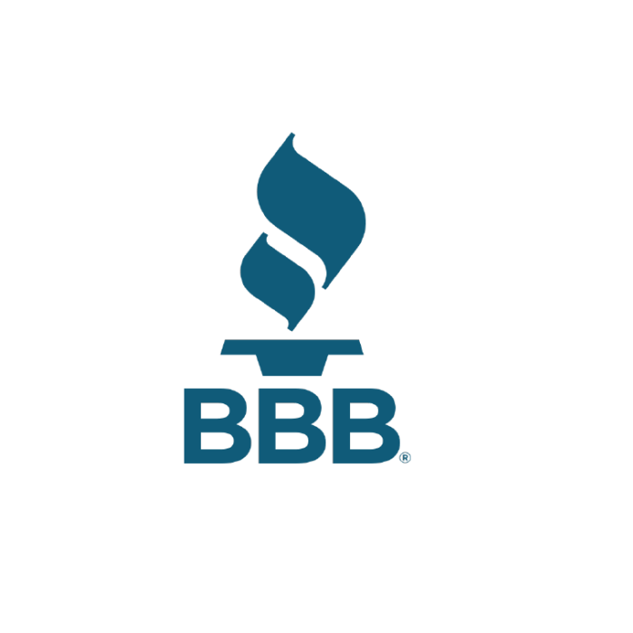 The bbb logo is blue and has a flame on it.