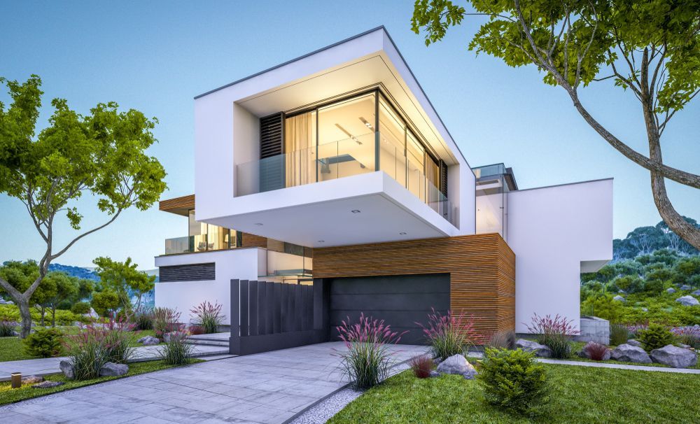 It Is A Modern House With A Lot Of Windows And A Garage — Settle Petal Mobile Conveyancing In Wingham, NSW