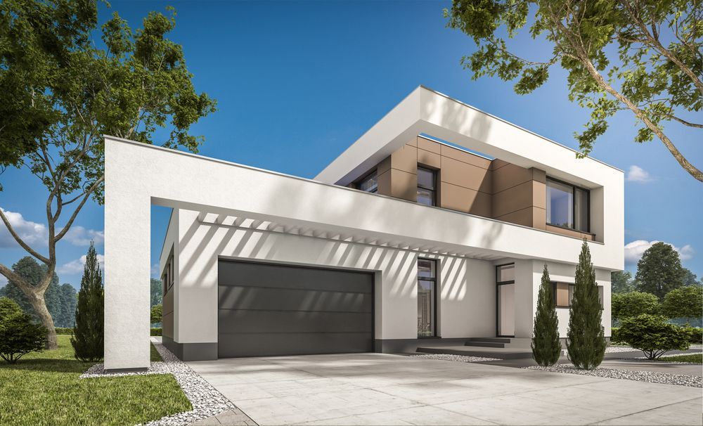 An Artist Impression Of A Modern House With A Large Garage — Settle Petal Mobile Conveyancing In Wingham, NSW