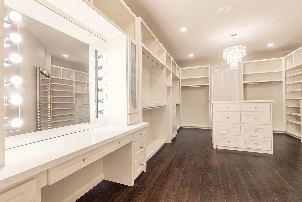 elegant white interior room with empty wardrobes