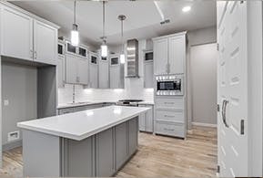 modern stylish kitchen with hardwood floor