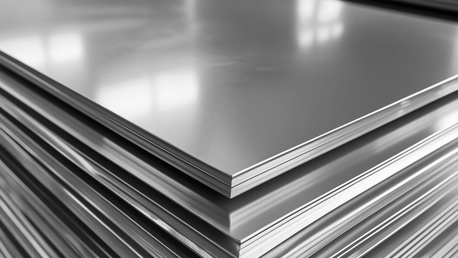 A stack of aluminum sheets are stacked on top of each other.