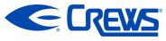 A blue and white logo for crews on a white background.