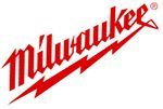The milwaukee logo is red and has a lightning bolt on it.
