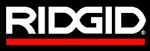 The logo for ridgid is white and red on a black background.