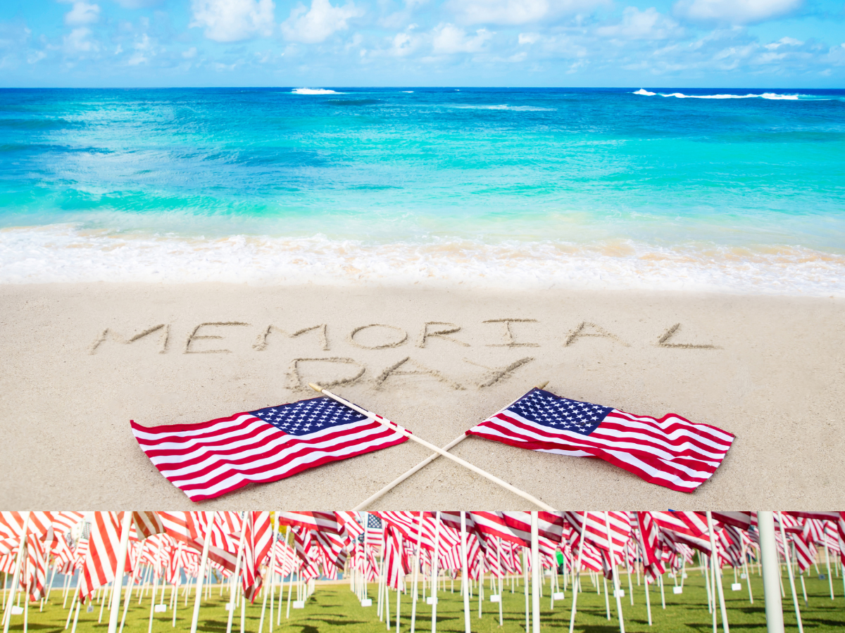 Image of beach with American flags