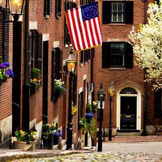 Boston brick homes with American flag image