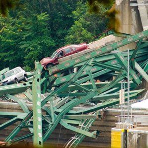 fallen bridge with car image