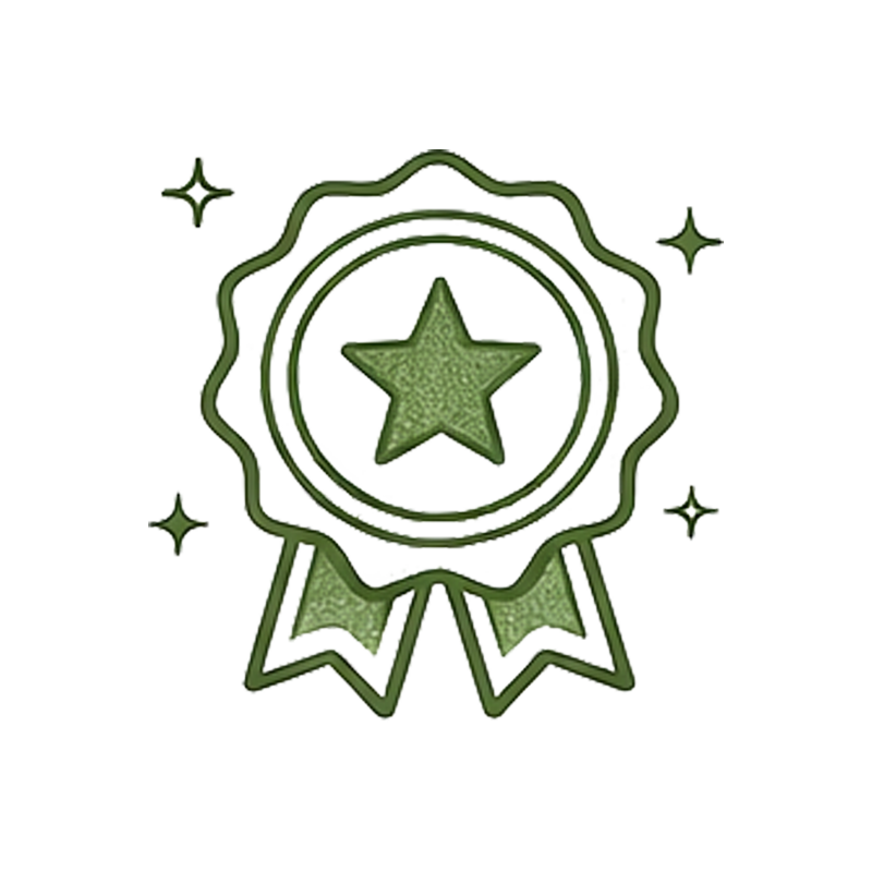 綠色獎章，帶有星星和絲帶。