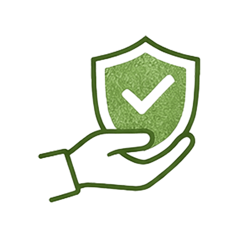 一隻手拿著一個帶有勾號的綠色盾牌，象徵著保護和安全。