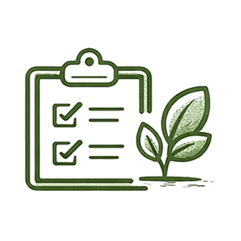 綠色清單，帶有勾選標記和植物。