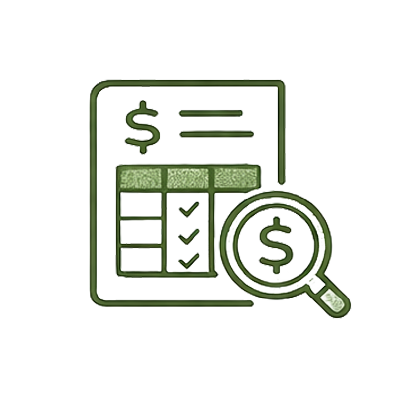 帶有美元符號和放大鏡的財務文件，暗示著審計或分析。