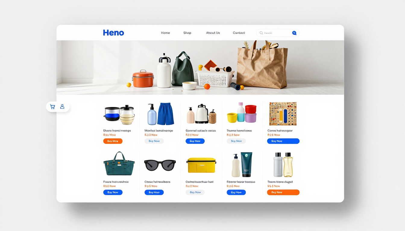 Laptop displaying a modern website homepage with product images representing a fast, well-structured