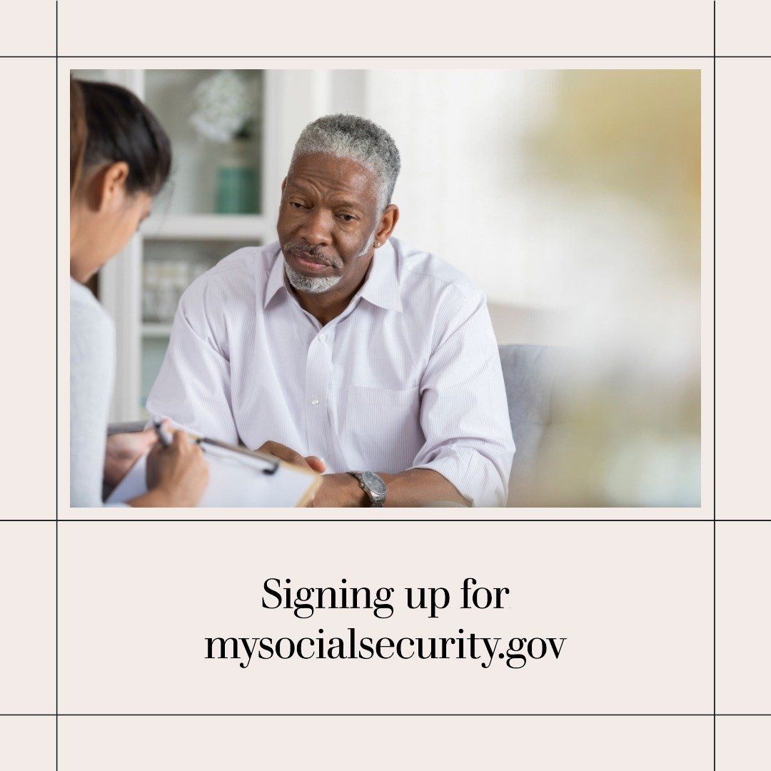 A man and a woman are signing up for mysocialsecurity.gov.