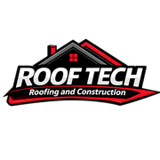 Red and black logo of a rooftop with 