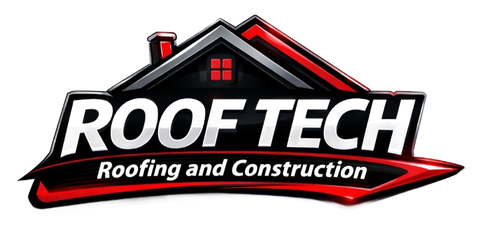 Roof Tech Roofing and Construction logo with red and black house roof design