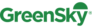 GreenSky logo in green text with a leaf-shaped dot over the “i”