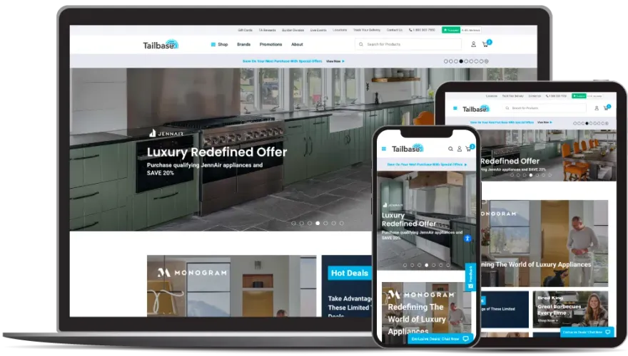 Camera House store interior with camera lens graphic. Displays with products, people behind counter.