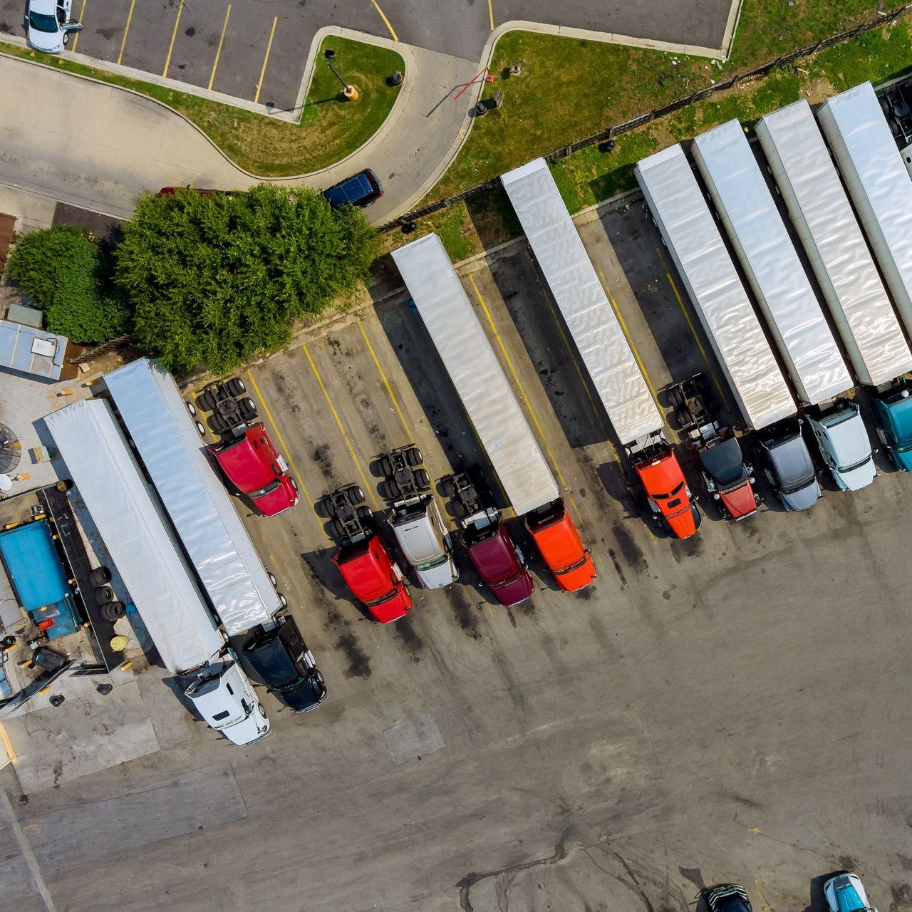 crowded truck parking lot