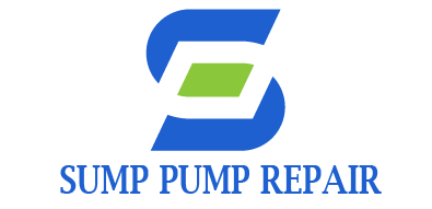 A blue and green logo for sump pump repair