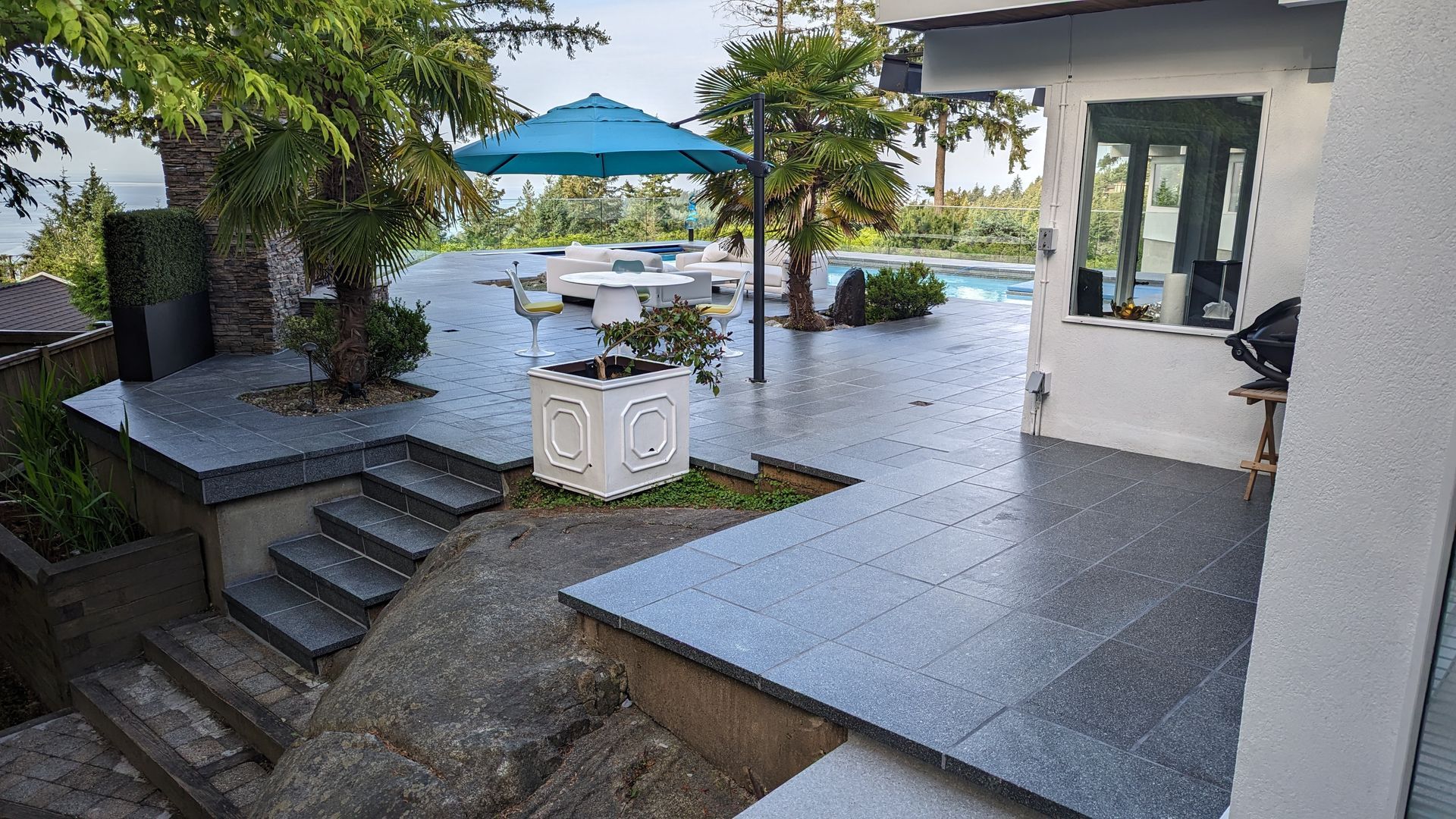 View of granite patio after sealer was applied