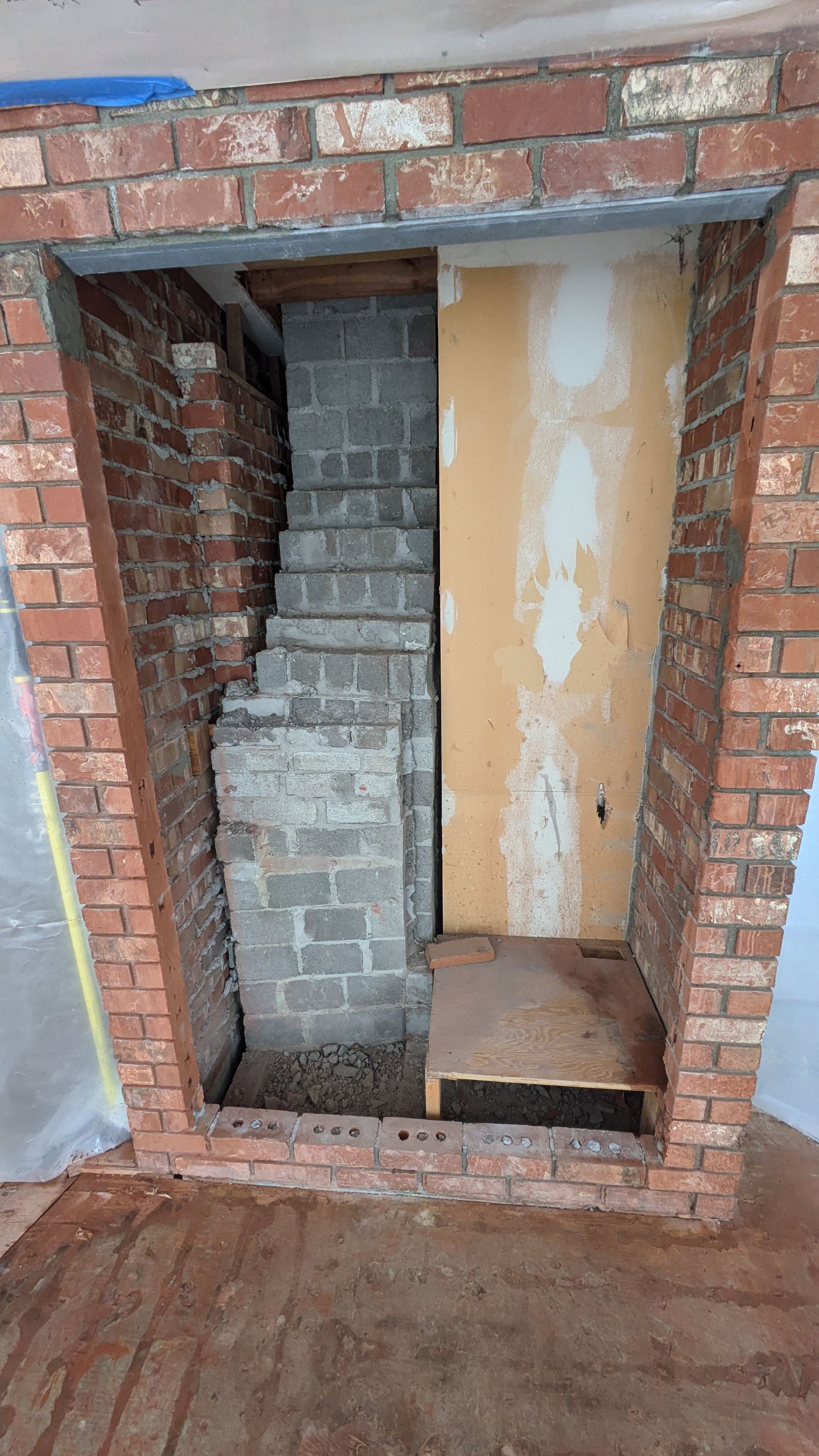 A chimney's interior being renovated